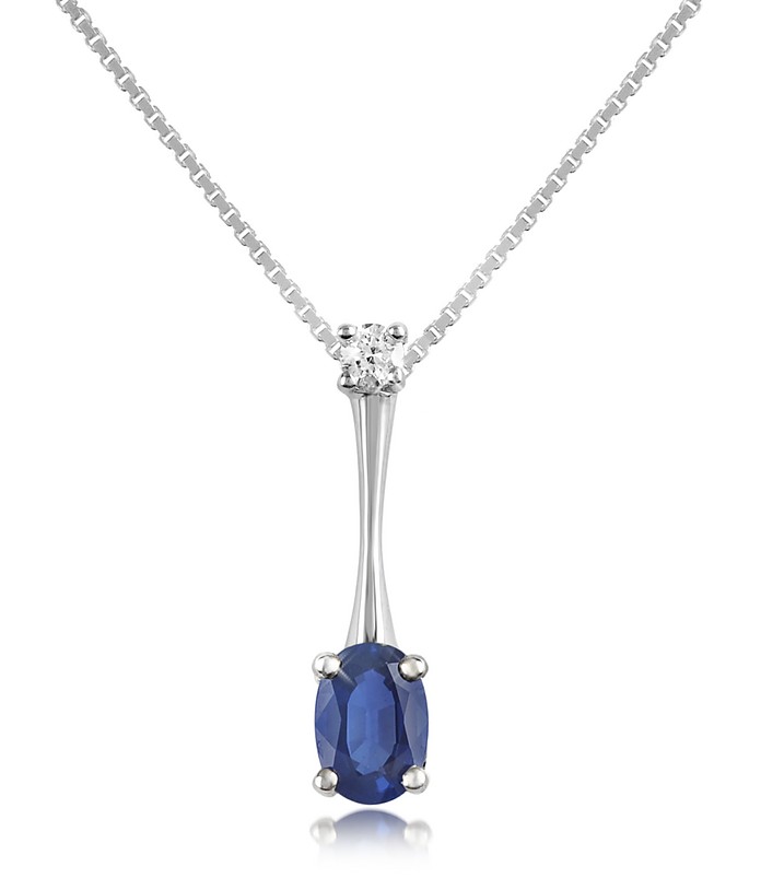 Diamond and Sapphire Drop 18K Gold Pendant Necklace - Incanto Royale