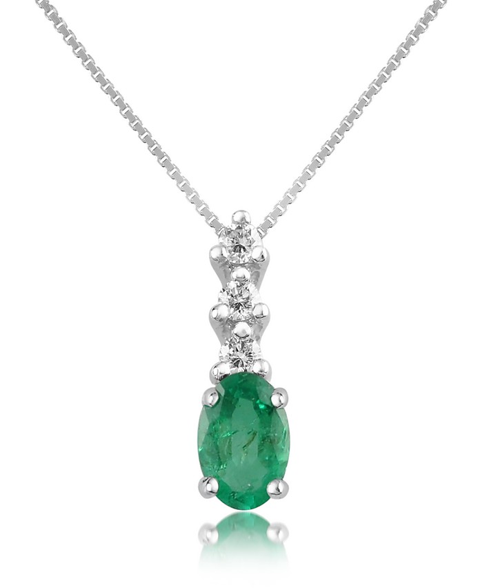 Diamond and Emerald Drop 18K Gold Pendant Necklace - Incanto Royale