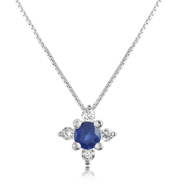 Diamond and Sapphire Flower 18K Gold Pendant Necklace - Incanto Royale