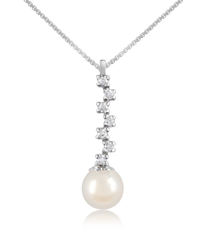 Diamond and Pearl Pendant 18K Gold Necklace - Incanto Royale