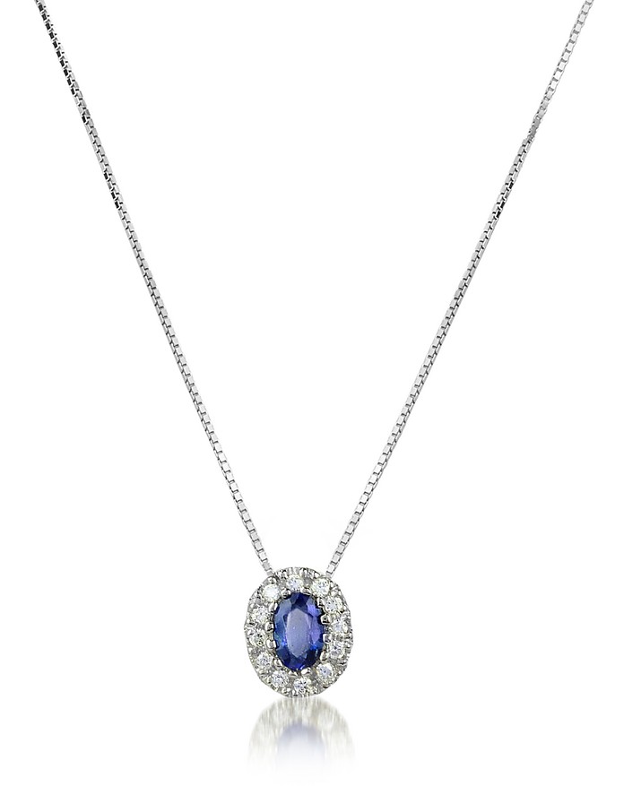 Diamond and Sapphire Round 18K Gold Pendant Necklace - Incanto Royale
