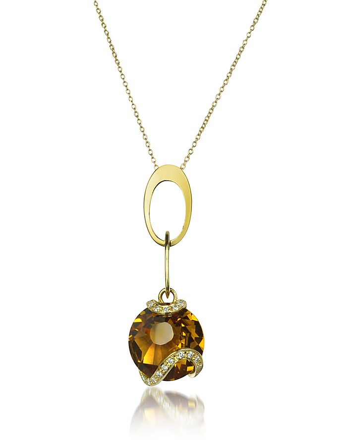 Citrine and Diamond 18K Gold Charm Necklace - Incanto Royale