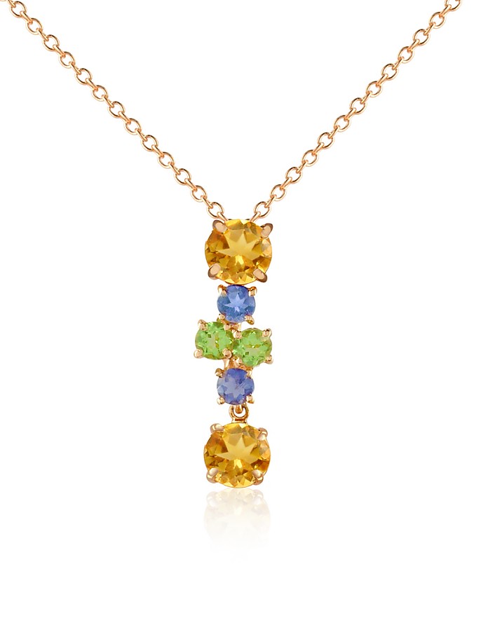 Multicolor Gemstone 18K Gold Pendant Necklace - Forzieri