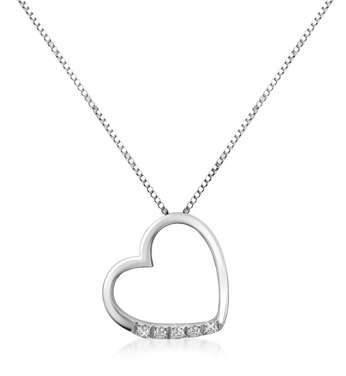 Princess - 0.03 ct Diamond Floating Heart 18K Gold Necklace - Forzieri