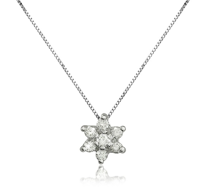 0.11 ct Diamond Flower 18K Gold Pendant Necklace - Forzieri