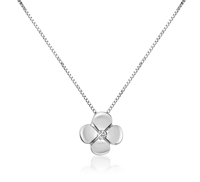 0.15 ct Diamond Flower Pendant 18K Gold Necklace - Forzieri