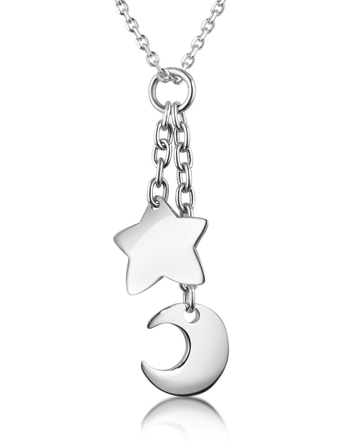Sterling Silver Moon and Star Charm Necklace - Forzieri