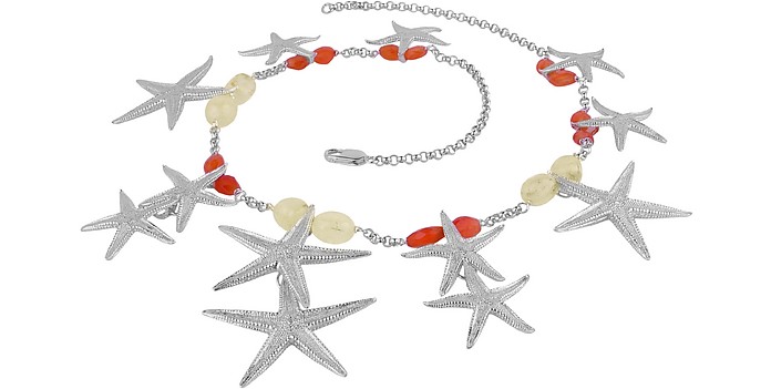 Starfish Pendants Sterling Silver Gemstones Necklace - Forzieri