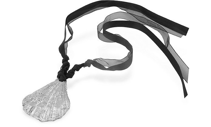 Kettenanhänger in Muschelform aus Sterlingsilber mit schwarzem Band - Forzieri