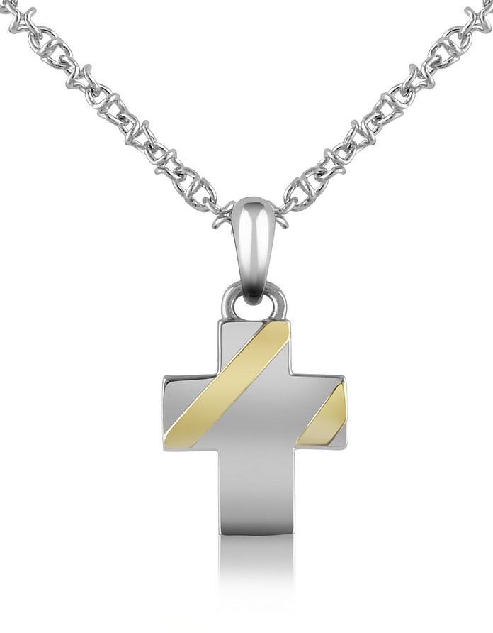 Halskette mit Kreuzanhänger aus Edelstahl - Forzieri