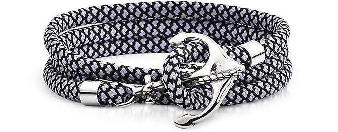 Black and White Rope Triple Bracelet w/Anchor - Forzieri