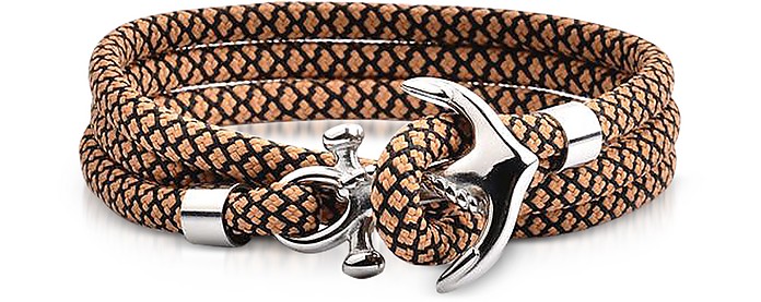 Light Brown and Black Rope Triple Bracelet w/Anchor - Forzieri