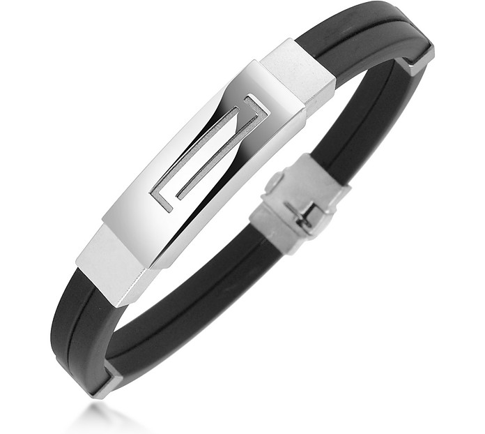 Men's Rubber and Stainless Steel Bracelet - Forzieri