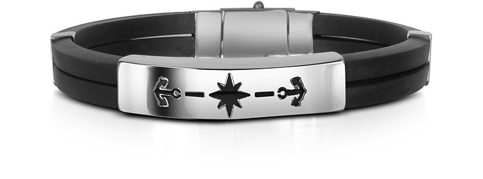 Men's Rubber and Stainless Steel Anchor Bracelet - Forzieri