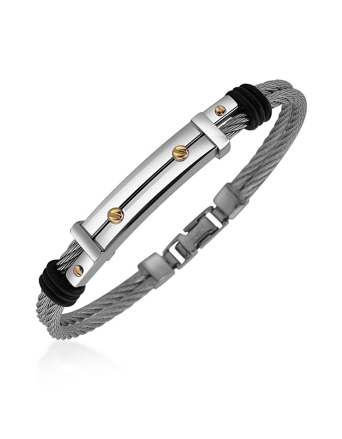 Men's Stainless Steel and Gold Screw Bracelet - Forzieri