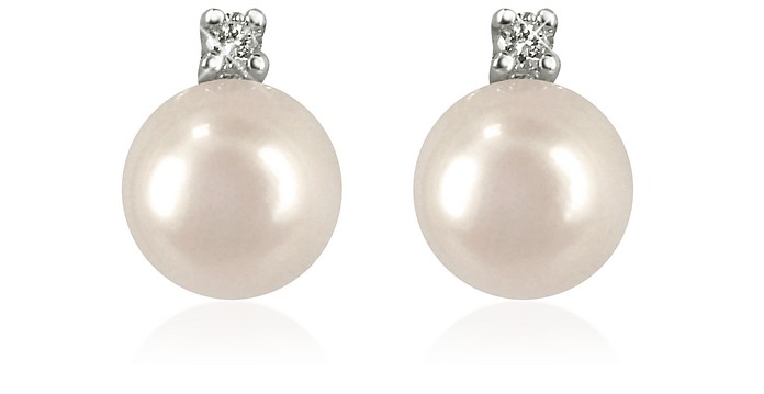 0.07ct Diamond and Pearl 18k Gold Earrings - Forzieri
