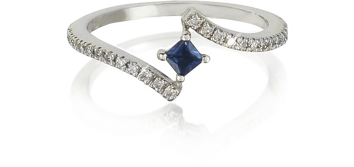 Squared Natural Sapphire 18K White Gold Ring - Forzieri
