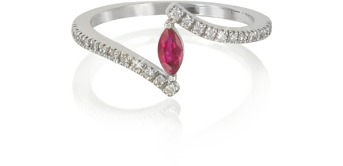 White Gold Eye Shaped Ruby and Diamonds Ring  - Forzieri
