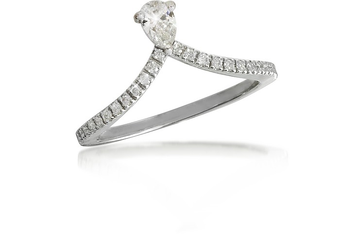 White Gold Drop Shaped Diamanten Ring - Forzieri