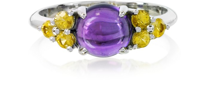 Amethyst and Sapphires 18K White Gold Ring - Mia & Beverly