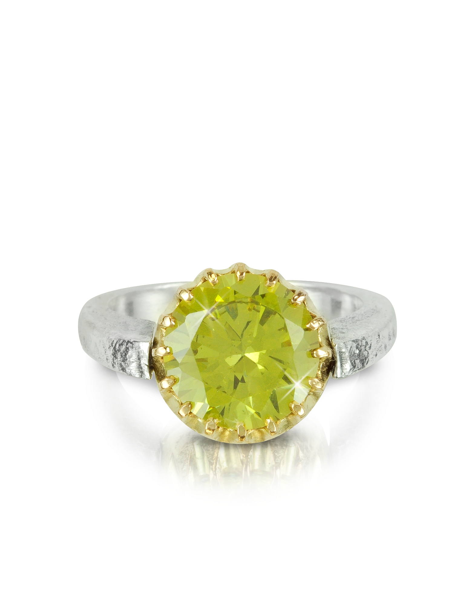 Tryò Designer Rings Green Cubic Zirconia Sterling Silver & Rose Gold Flip Ring In Vert