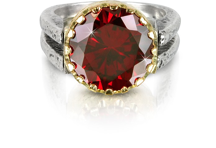 Red Cubic Zirconia Sterling Silver & Rose Gold Reversible Ring - Tryò