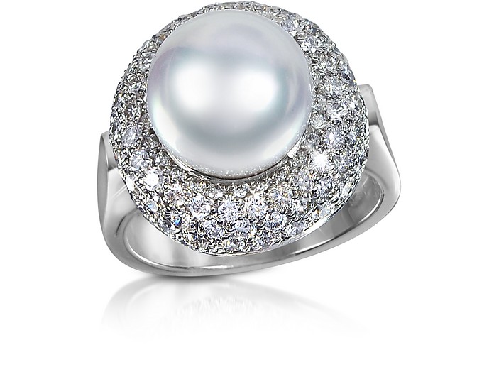 0.70 ct Diamond and Pearl 18K Gold Ring  - Forzieri