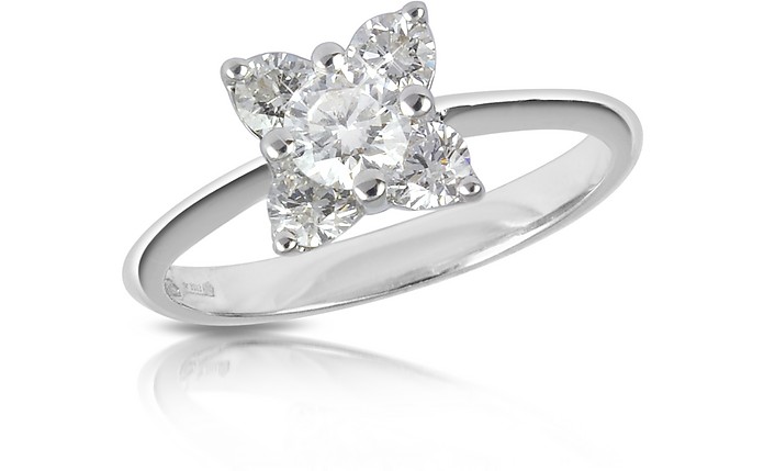 Diamond Flower 18K White Gold Ring - Forzieri