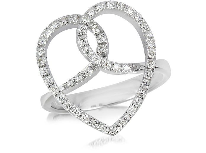 Diamond Crossing Heart 18K White Gold Ring - Forzieri
