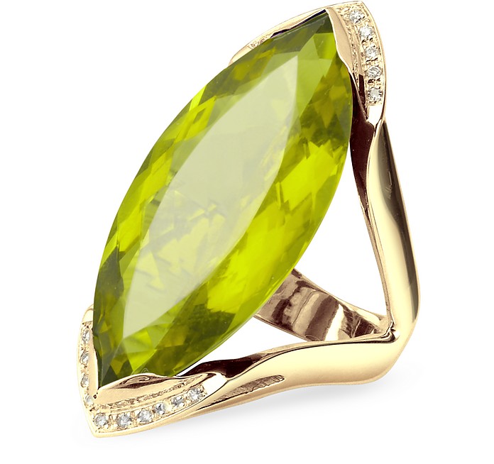 Bague en or jaune avec diamant et pierre verte - Forzieri