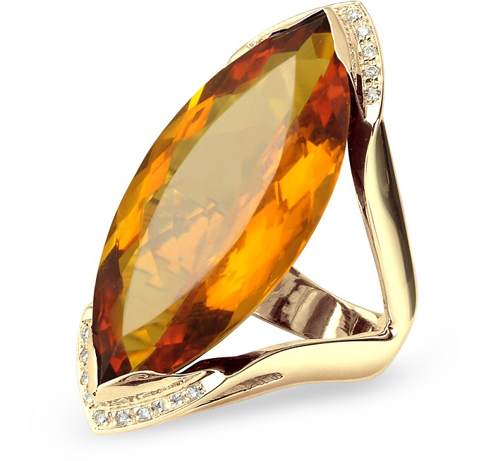 Orange Gemstone and Diamond Yellow Gold Fashion Ring - Forzieri