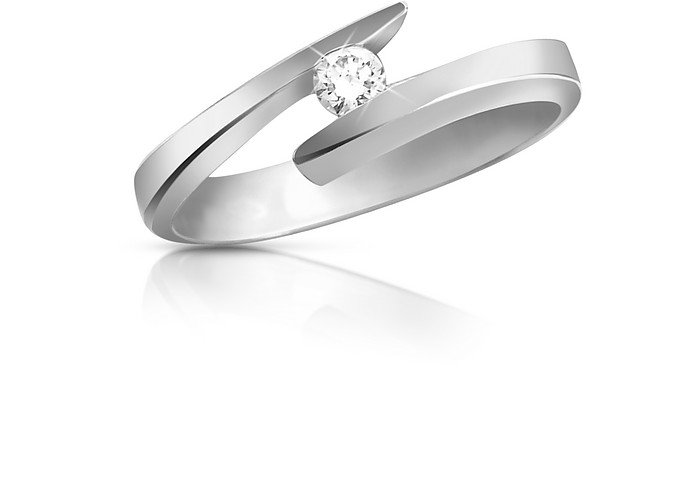 0.065 ct Diamond 18K Gold Solitaire Ring - Forzieri