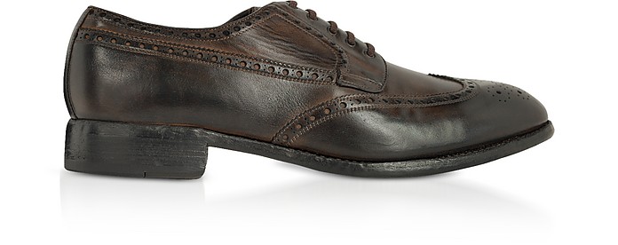 Dark Brown Tuffato Leather Wingtip Derby Shoes - Forzieri