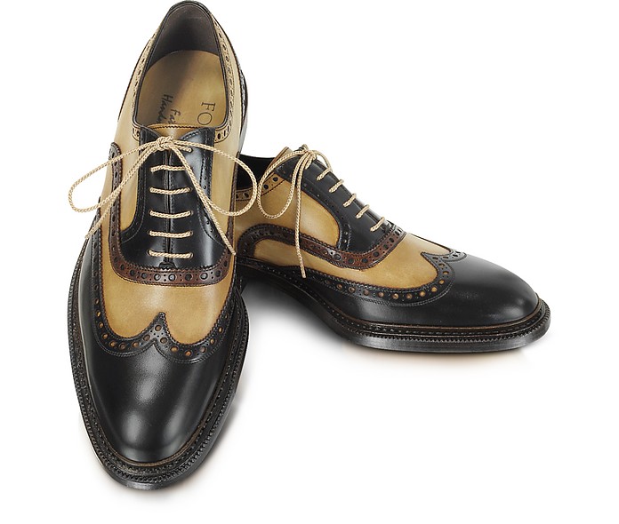 Italian Handcrafted Two-tone Wingtip Oxford Shoes - Forzieri