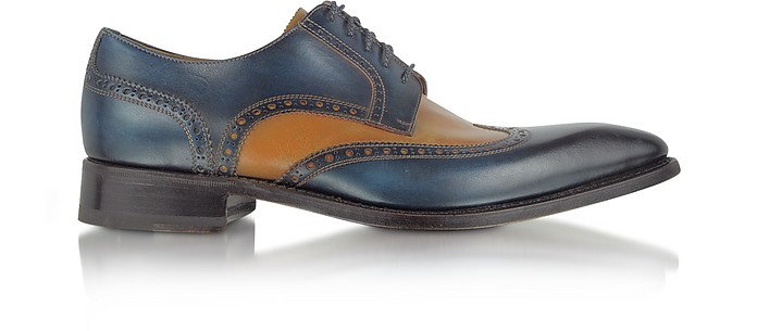 Two-Tone Handcrafted Leather Wingtip Derby Shoes - Forzieri