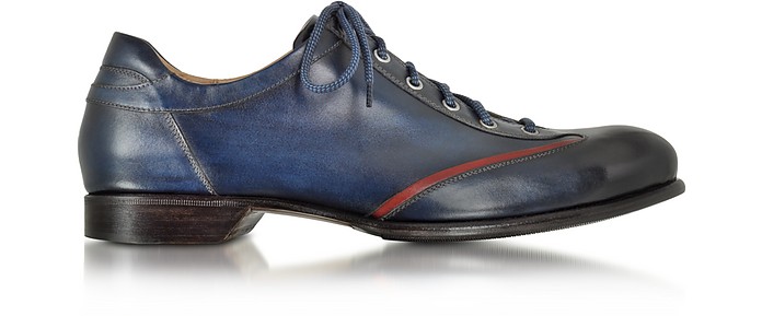 Men's Blue Handmade Italian Leather Lace-up Shoes - Forzieri
