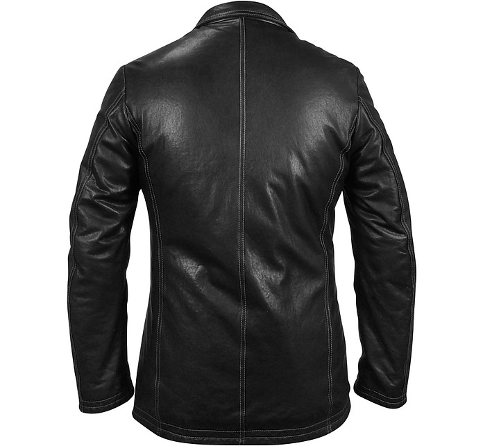 Forzieri Men's Black Leather Jacket 36