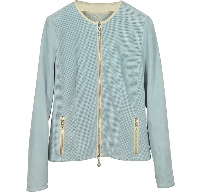 Forzieri Light Blue Perforated Suede Women's Jacket 4 (USA) - 40 (IT ...