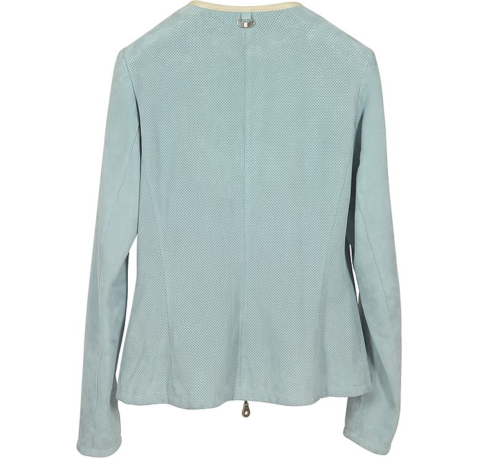 Forzieri Light Blue Perforated Suede Women's Jacket 4 (USA) - 40 (IT ...