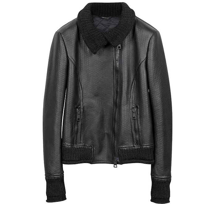 Black Leather And Mix Media Women's Jacket - Forzieri
