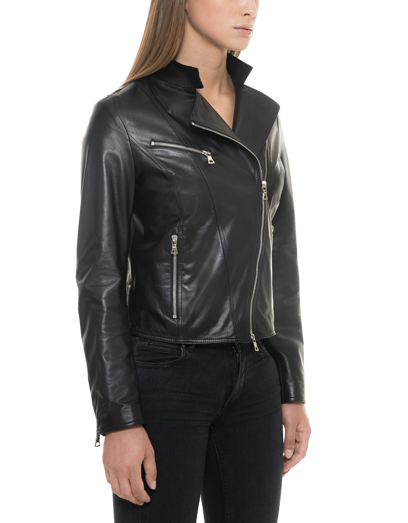 Forzieri Asymmetrical Zip Black Leather Women's Jacket 6 (USA) - 42 (IT ...