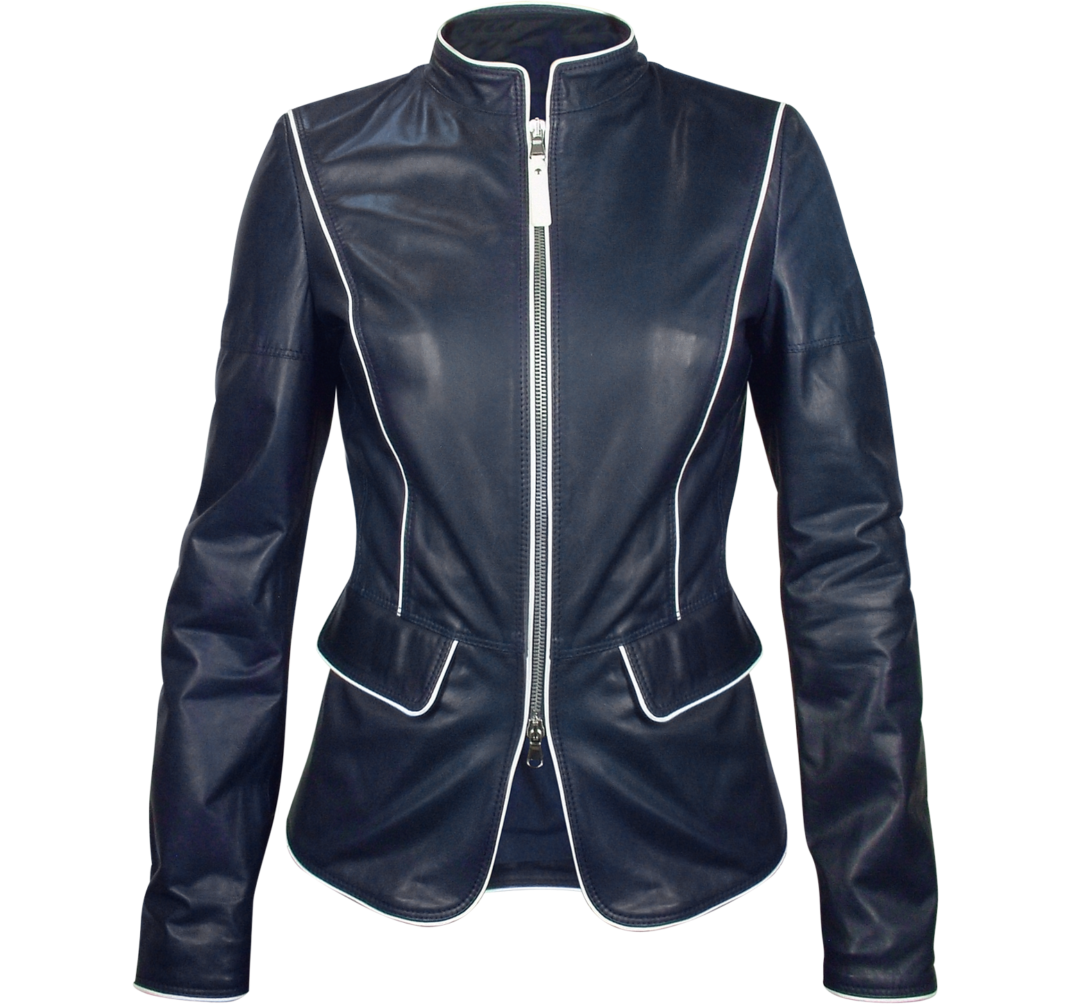 Forzieri Navy Blue Calf Leather Zip Jacket 12 (USA) - 48 (IT) at FORZIERI