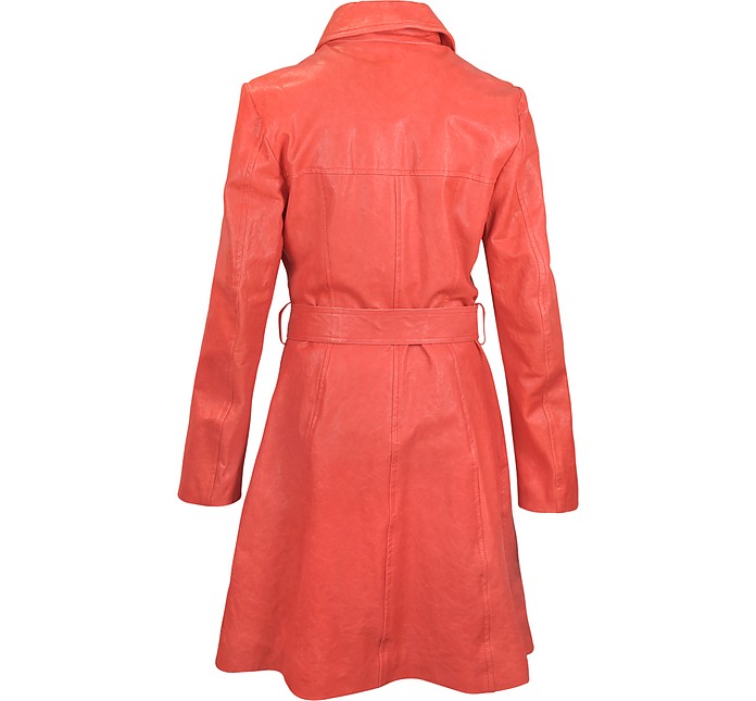 Forzieri Red Leather Belted Trench Coat 4 (USA) - 40 (IT) at FORZIERI UK