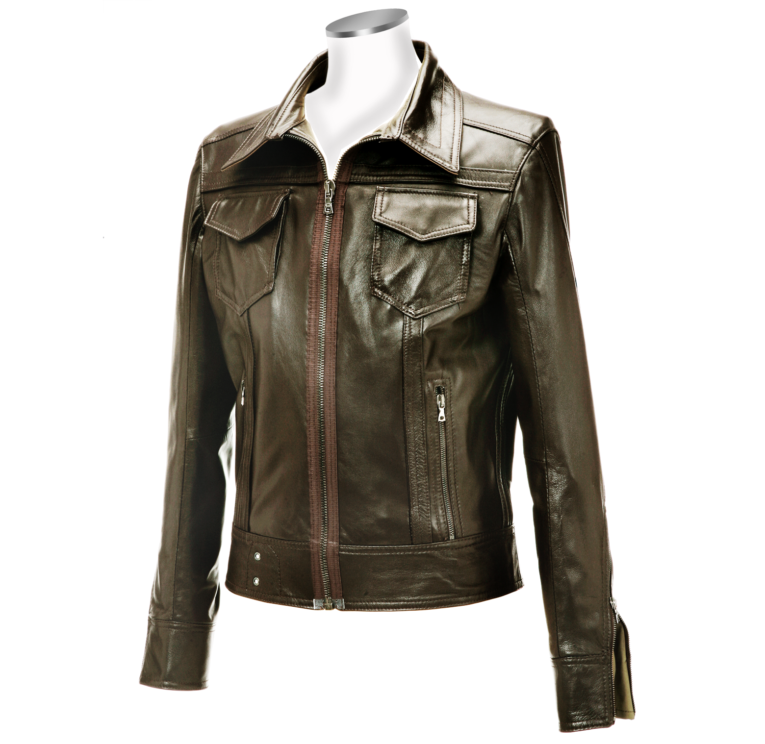 Forzieri Dark Brown Italian Leather Motorcycle Jacket 36