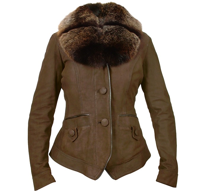 Forzieri Women's Dark Brown Suede Jacket w/Detachable Fur Collar 4 (USA ...