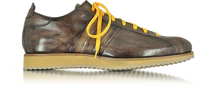 Italian Handcrafted Coffee Washed Leather Sneaker  - Forzieri