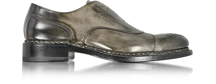 Zapatos Hechos a Mano Oxford de Cuero Negro/Gris - Forzieri