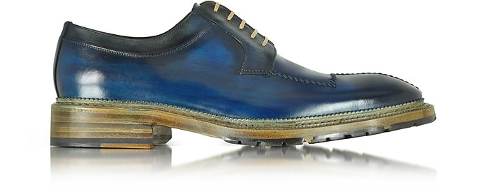 Zapatos Hechos a Mano Oxford de Cuero Azul/Gris - Forzieri