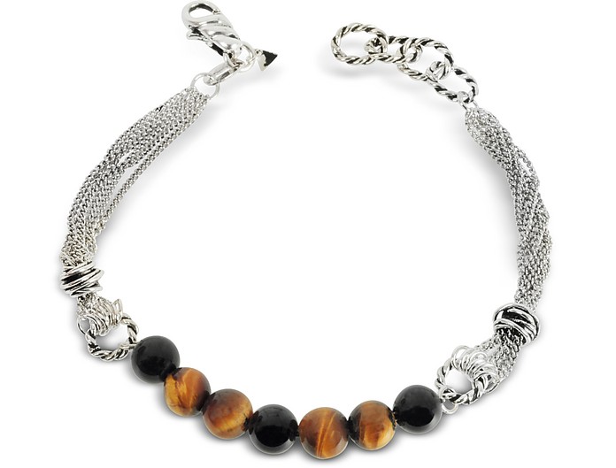 Multi Chains Silver Bracelet w/Beads - Giacomo Burroni