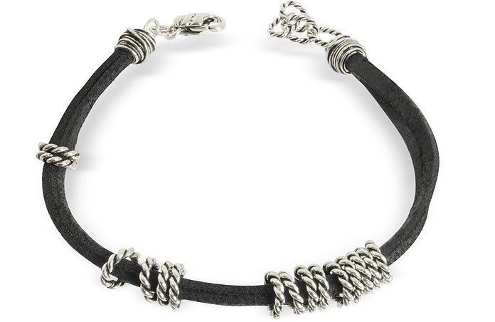 Leather Bracelet w/Twisted Rings - Giacomo Burroni